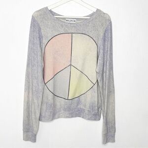 Wildfox lightweight oversized multicolor peace sign crew neck sweatshirt